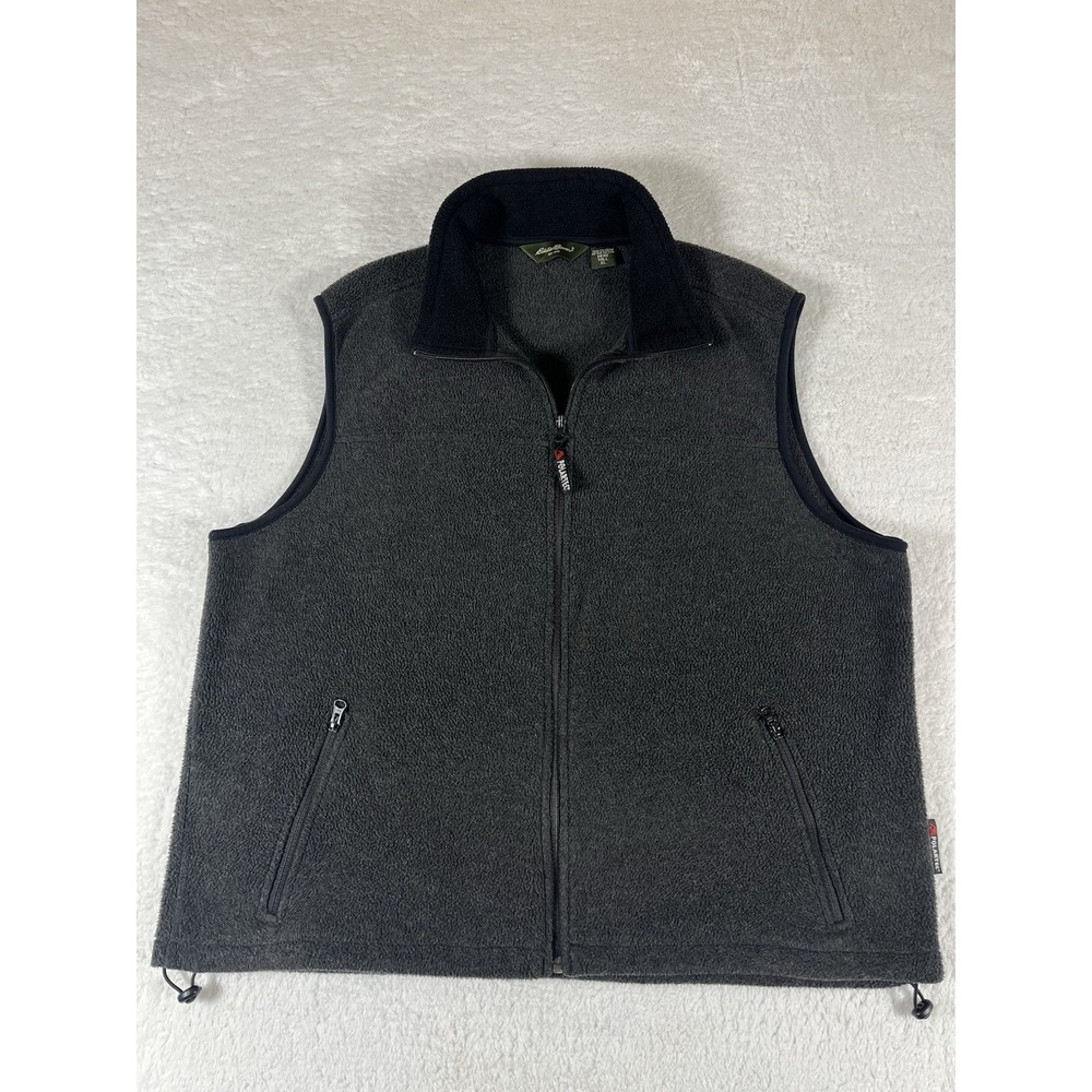 Eddie Bauer PolarTec Gray Full Zip Fleece Vest Men's XL‎ Tall XLT Outdoor Hiking